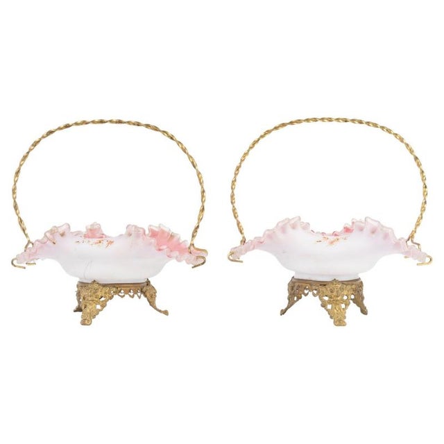 19th Century Napoleon III Opaline and Gilded Brass Baskets, Set of 2 For Sale - Image 6 of 6