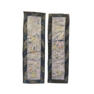 Pair of Chinese Hand-Embroidered Silk Decorative Textile Panels For Sale