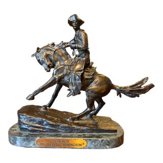 Late 20th Century Frederic Remington “Cowboy” Bronze Sculpture For Sale