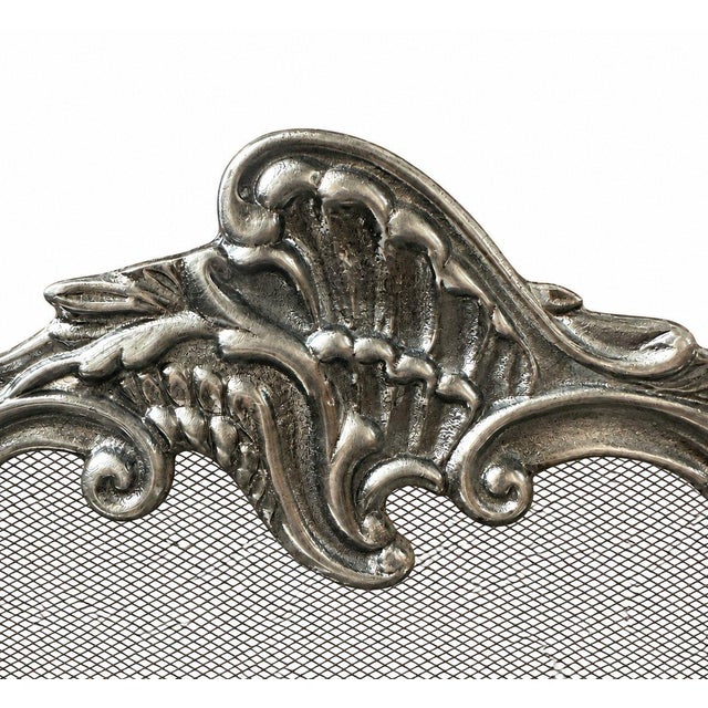 Antique Rococo Style Three Panel Ornate Silver Metal Fireplace Screen Birds For Sale - Image 4 of 8