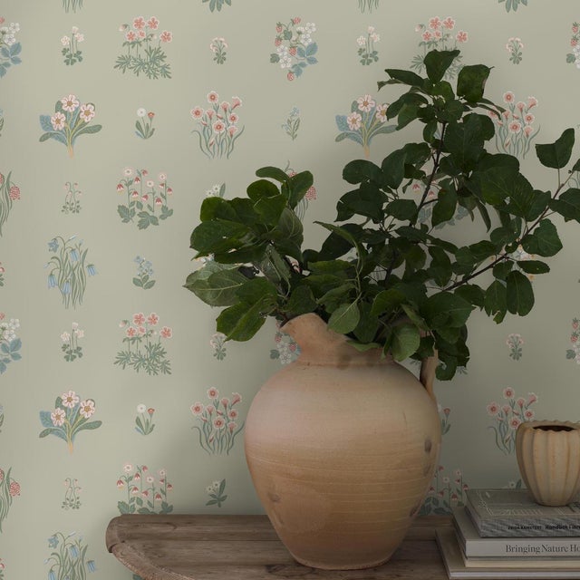 English Ängsflora by Boråstapeter Wallcovering In Sage For Sale - Image 3 of 4