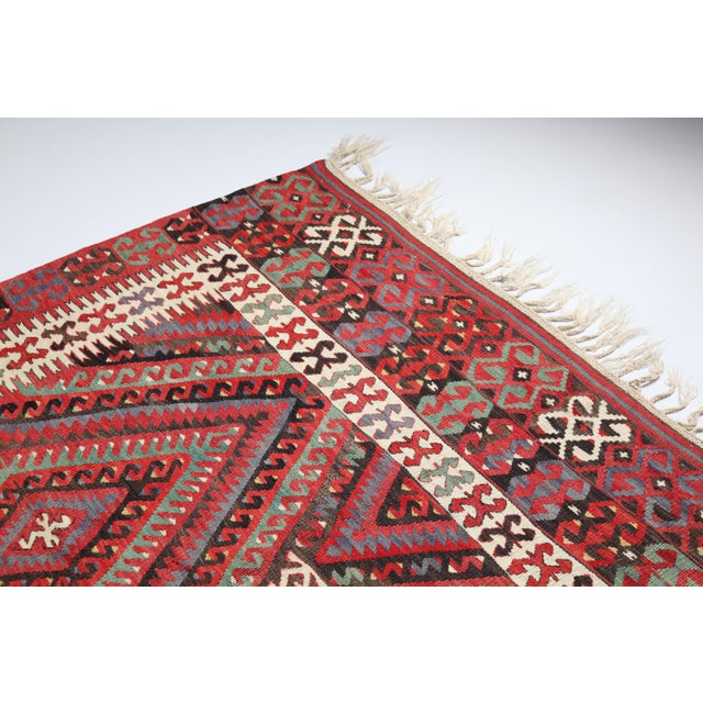 Antique Fethiye Tribal Kilim – Geometric Diamond Motifs, Anatolian Wool Weave -5' 3'' X 10' 4'' For Sale - Image 11 of 16