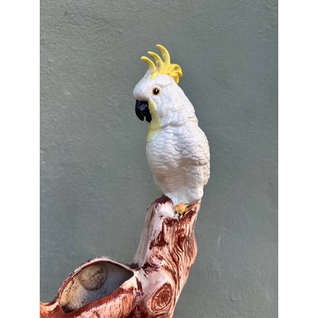 Ceramic Vintage Italian Majolica Ceramic Cockatoo Planter on a Branch Stump For Sale - Image 7 of 9