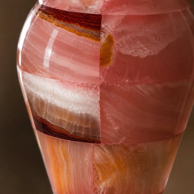 Pink Afghan Tukdi Onyx Urn Vase, Hand-Carved For Sale - Image 4 of 5