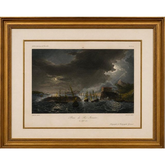 Title: French Capture of Rio de Janeiro by Duguay-Trouin, 1838 Original antique hand-colored steel engraving depicting the...