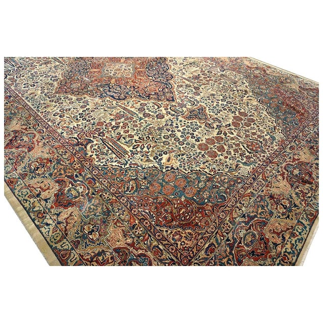Antique Persian Sarouk Mahajaran Wool 12x19 Ivory, Navy, & Red Oversized Handmade Area Rug #1144059 For Sale - Image 9 of 16