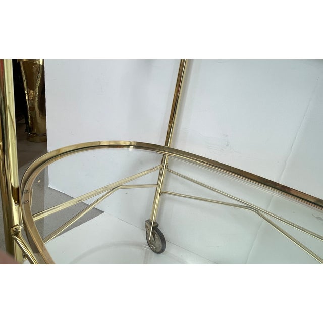 Century Italian Brass 3 Tier Bar Cart, With Glass Shelves, 1970s For Sale - Image 9 of 16