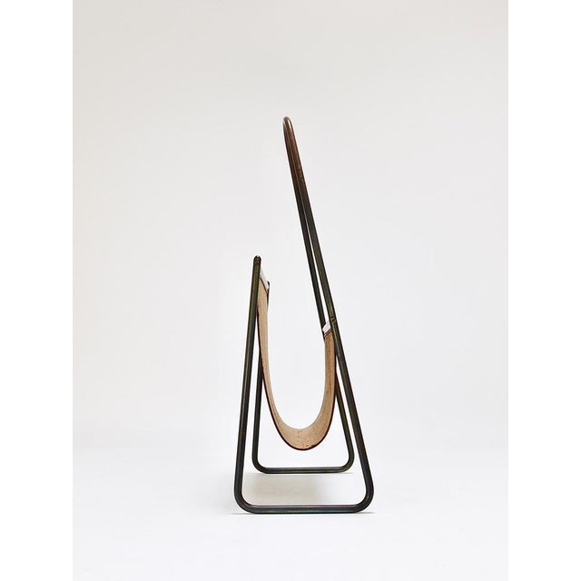 Mid-Century Magazine Rack in Brass & Brown Leather attributed to Carl Auböck, Austria, 1950s For Sale - Image 16 of 18