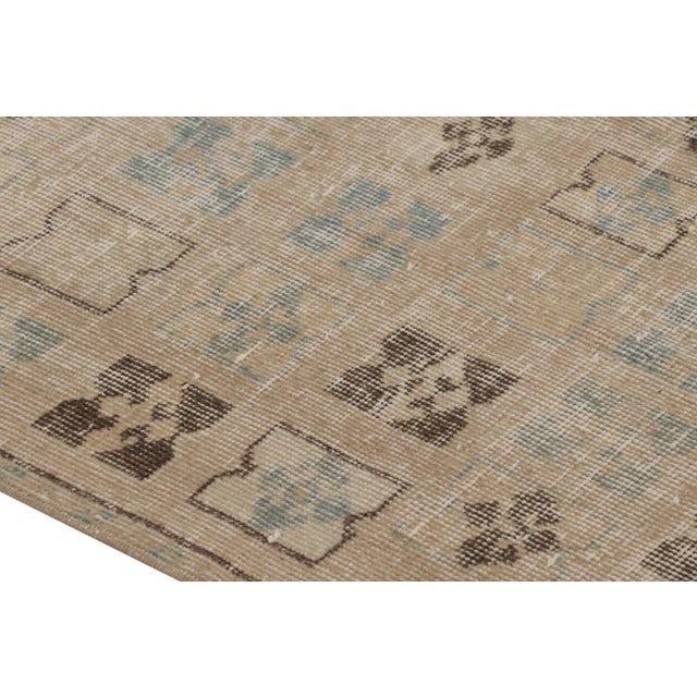 Vintage Distressed Runner Rug, Beige-Brown & Blue Geometric Motifs - Rug & Kilim For Sale In New York - Image 6 of 8