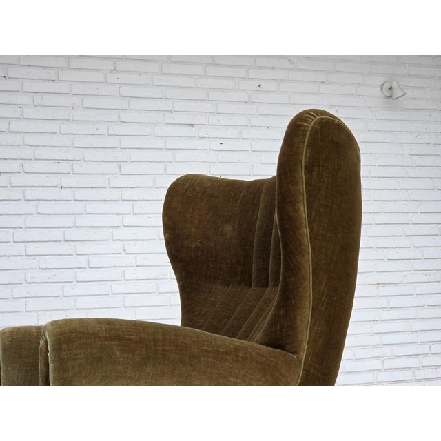 Danish Highback Relax Armchair in Green Furniture Velour, 1960s For Sale - Image 10 of 18
