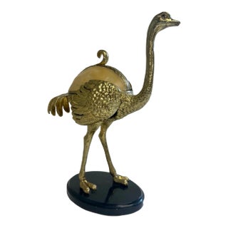 Sculpted Brass Ostrich Box With Resin Top and Marble Base For Sale