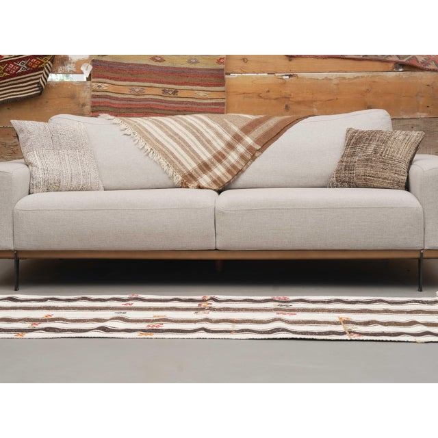 1970s Vintage Handmade Wool Cotton White Runner Rug For Sale In San Francisco - Image 6 of 11