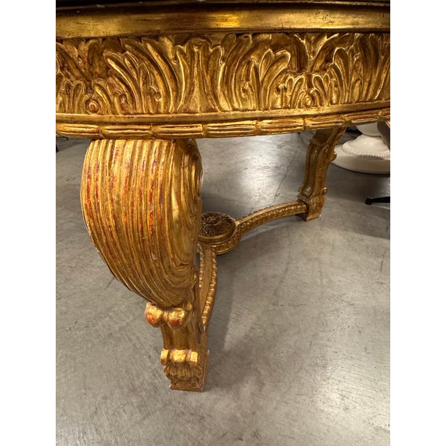 Black French Louis XV Style 23 K Gold Carved Wood Center Table + Marble Top For Sale - Image 8 of 12