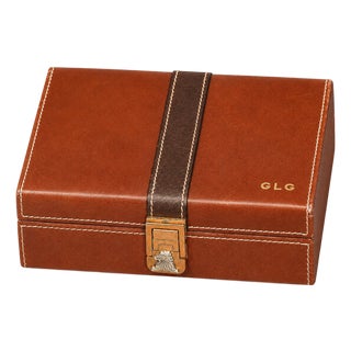 Luxurious Leather Vintage Mark Cross Men's Jewelry Box Dresser Home Decor For Sale