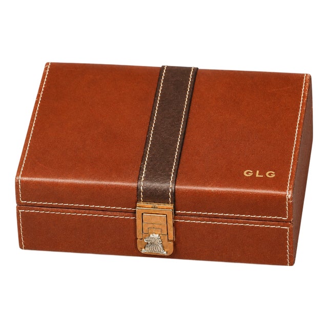 Luxurious Leather Vintage Mark Cross Men's Jewelry Box Dresser Home Decor For Sale