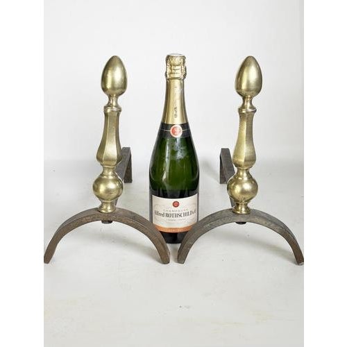 Andirons with Brass Finials, France, 1930s, Set of 2 For Sale - Image 3 of 14