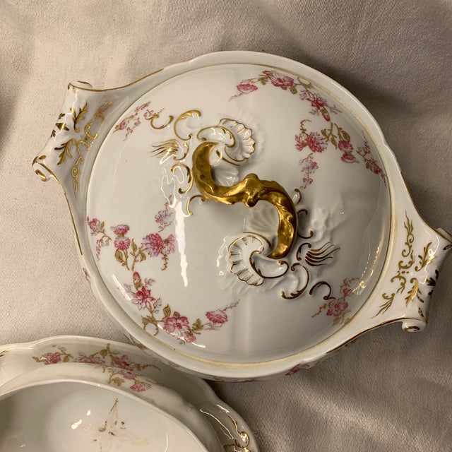 White Vintage French Limoges Serving Set Pink and Baby Blue Sprays of Flowers - Set of 7 For Sale - Image 8 of 12