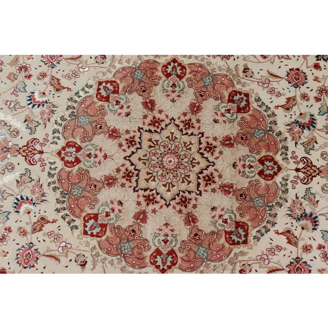 Mid 20th Century Vintage Persian Fine Tabriz Rug With Floral Medallion Design in Wool and Silk 9'10 X 13'0 For Sale - Image 5 of 11