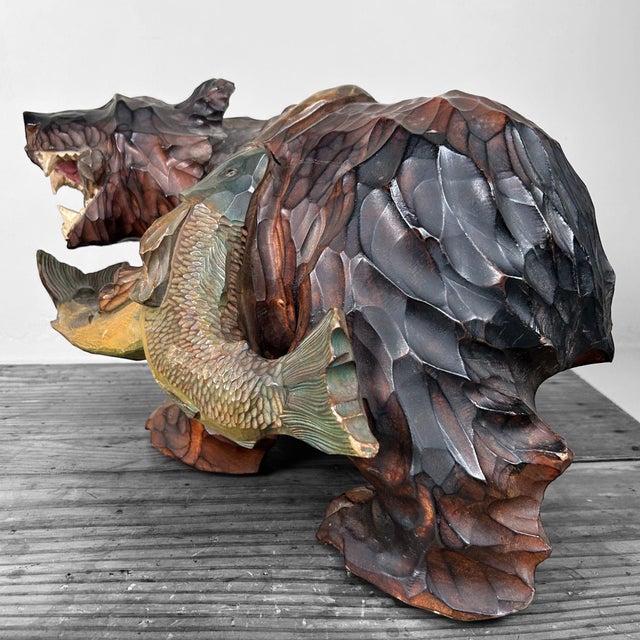 Brown Japanese Hand-Carved Wooden Bear, 1950s For Sale - Image 8 of 18