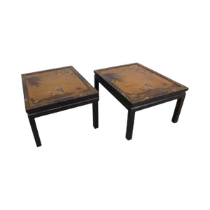Kozak Studios Black & Gold Chinoiserie Painted Side Tables - a Pair