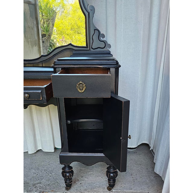 1930s 1930's Black Vanity With Mirror, Vintage Parisian Style For Sale - Image 5 of 17
