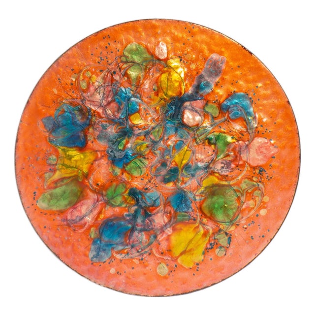 Mid-Century Orange Enamel Plate For Sale