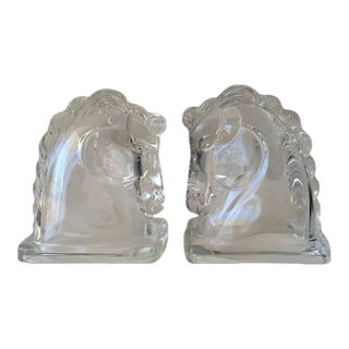 C.1940's-50's Art Deco Era Glass Horsehead Bookends - Pair For Sale
