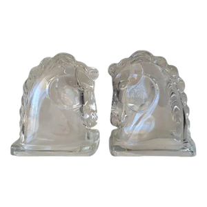 C.1940's-50's Art Deco Era Glass Horsehead Bookends - Pair