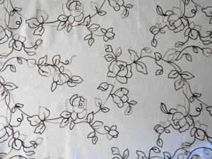 Cotton Linen Crewel Embroidered Roses Fabric Over 2 Yards