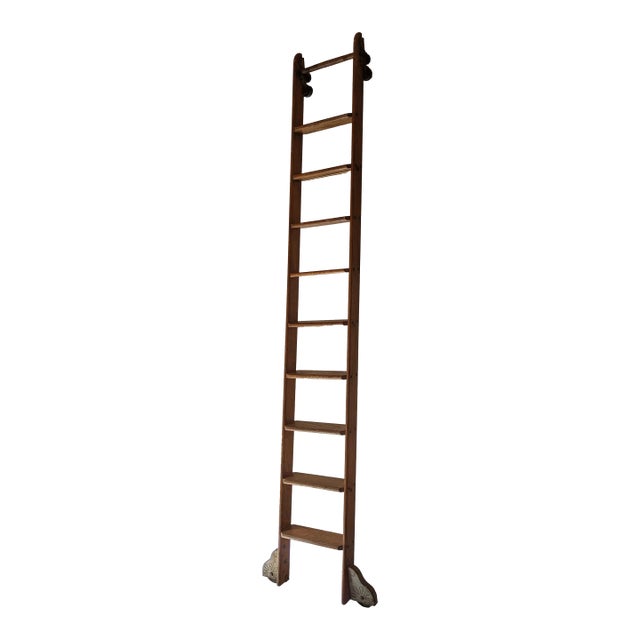 1920s Industrial Rolling Library Ladder by Putnam For Sale