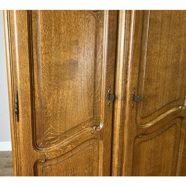 Gold Vintage French Louis XVI Five Door Oak Carved Armoire For Sale - Image 8 of 14