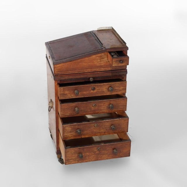 Late 19th Century Antique English Burl 4 Drawer Leather Top Davenport C1880 For Sale - Image 5 of 9