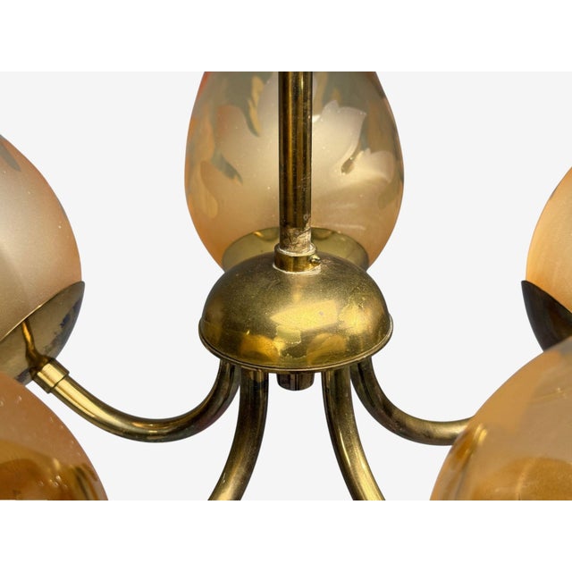 1950s Carl Erik Bodén, Chandelier, Brass, Glass, Sweden, 1940s For Sale - Image 5 of 10