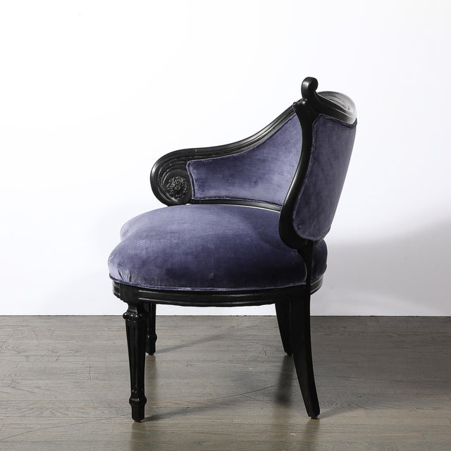 Pair of Art Deco Asymmetrical Fluted Curvilinear Ebonized Walnut Lounge Chairs For Sale - Image 10 of 18