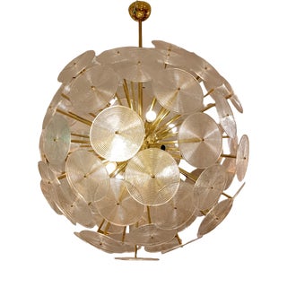 Sputnik Hanging Lamp with White Murano Glass Discs, 1950s For Sale