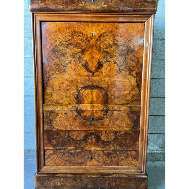 Louis Philippe French Figured Walnut Secrétaire À Abattant With Marble Top For Sale - Image 4 of 15