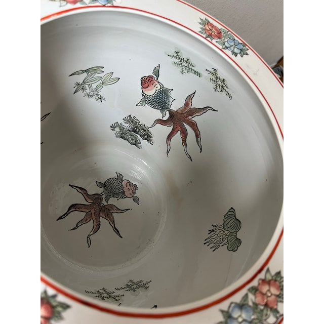 Late 20th Century Vintage Asian Koi Fish and Bird With Floral Design Planter Cache Pot For Sale - Image 5 of 9