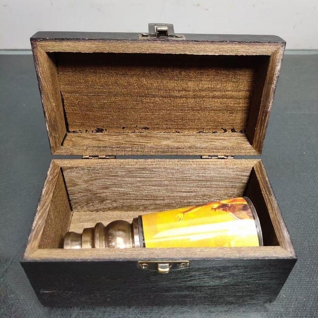 Victorian Vintage Style Brass and Wood Telescope With Box and Art Panel For Sale - Image 3 of 9