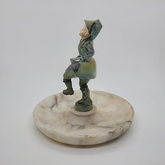 Art Deco Vintage Art Deco j.b. Hirsch Cold Painted Spelter Figure on Marble Tray Dish For Sale - Image 3 of 9