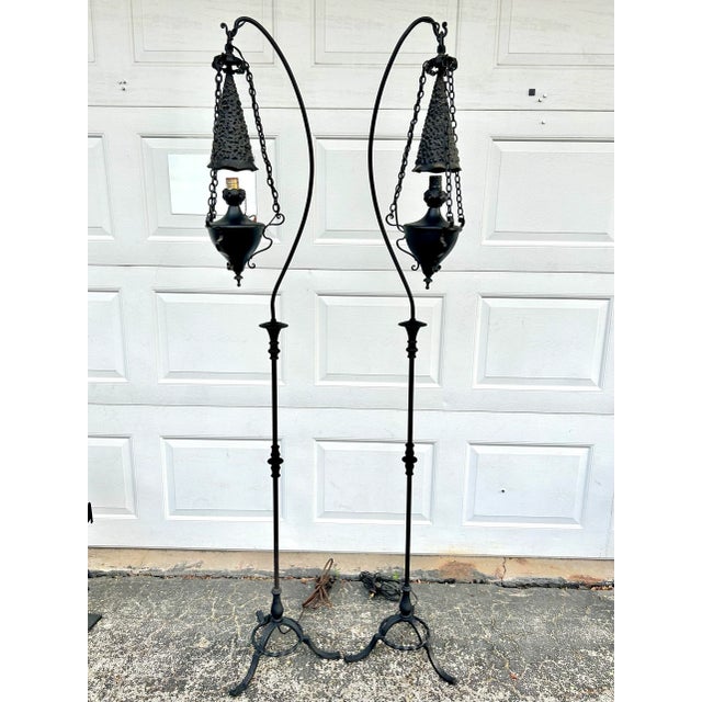 Gothic Set of Two Early 20th Century Spanish Revival Metal Floor Lamps For Sale - Image 3 of 7
