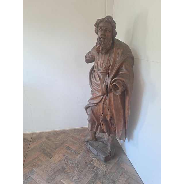 Baroque Large Continental Carved Oak Figure of an Apostle, 1590 For Sale - Image 3 of 7