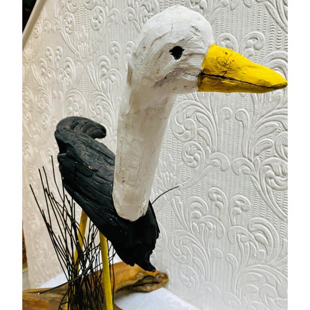 Vintage Coastal Hand-Carved and Painted Large Seagull Driftwood Statue For Sale - Image 12 of 13