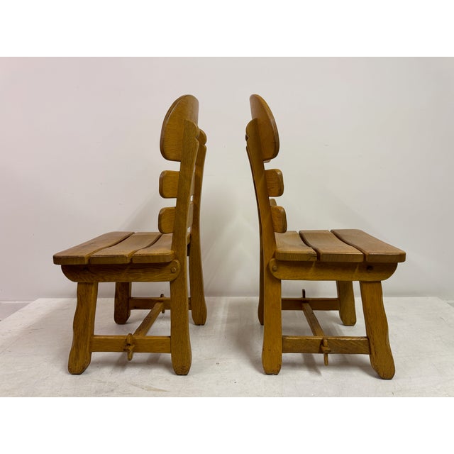 1970s Vintage Brutalist Fish Bone Dining Chairs in Oak, 1970s, Set of 6 For Sale - Image 5 of 18