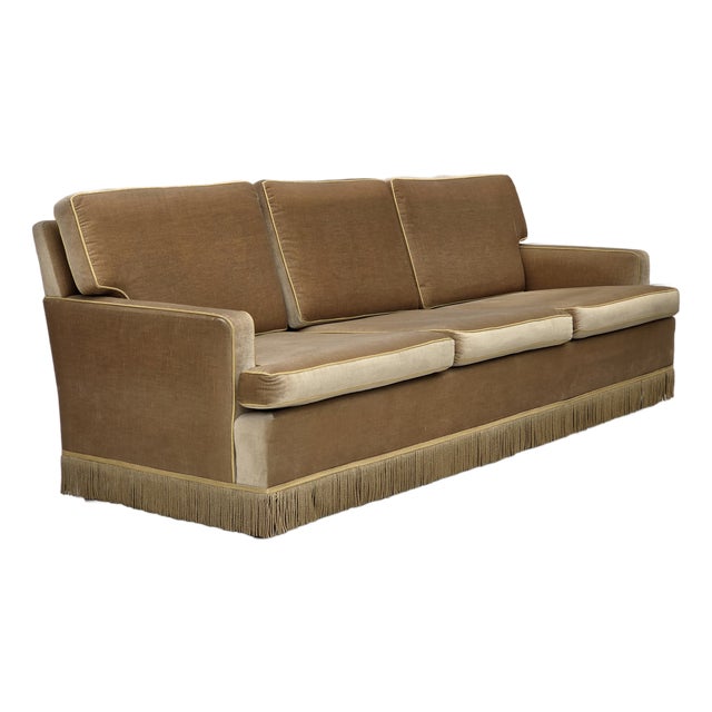 Danish 3-Seater Sofa in Honey Yellow Velour, 1970s For Sale