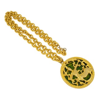 Pauline Rader Gilded Necklace with Green Bakelite Centaur Pendant For Sale