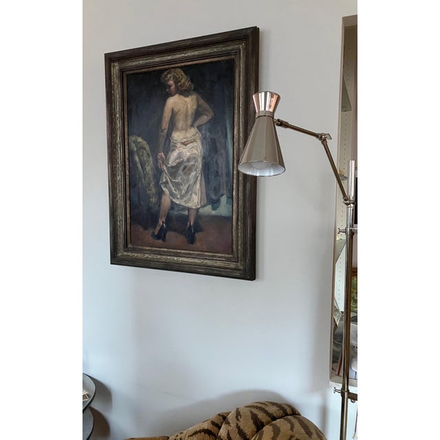 Large Howard Clapp Signed Female Semi-Nude Portrait Oil Painting "Pink Slip" 1945 For Sale In New York - Image 6 of 9