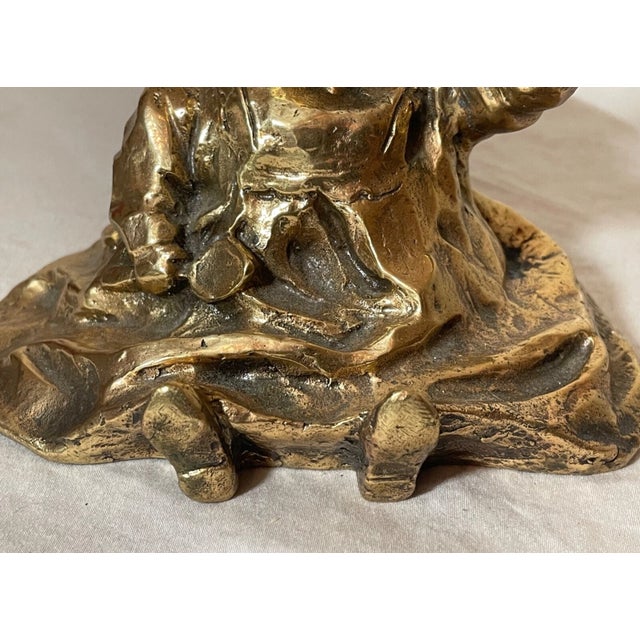 Antique Polished Signed Bronze Statue of a Baby With Spoon Sculpture Figure For Sale - Image 11 of 14