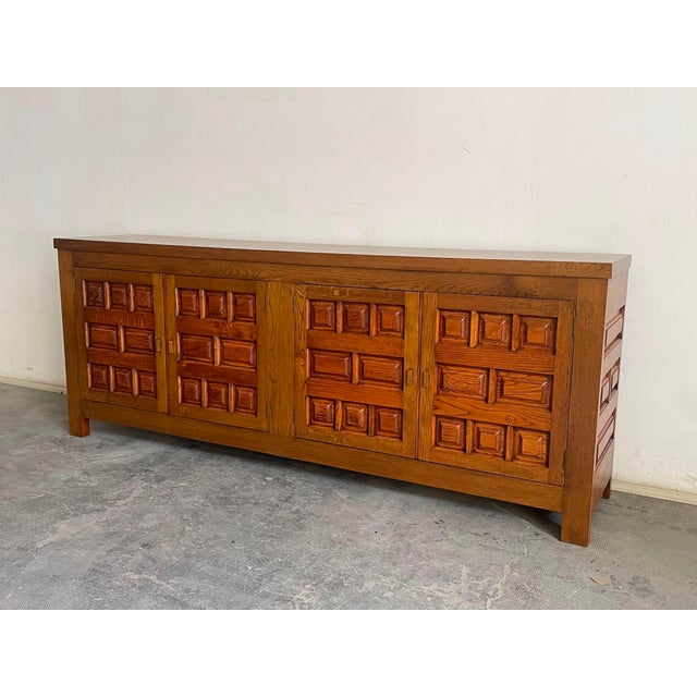 Vintage French Oak Brutalist Sideboard, 1970s For Sale - Image 10 of 11