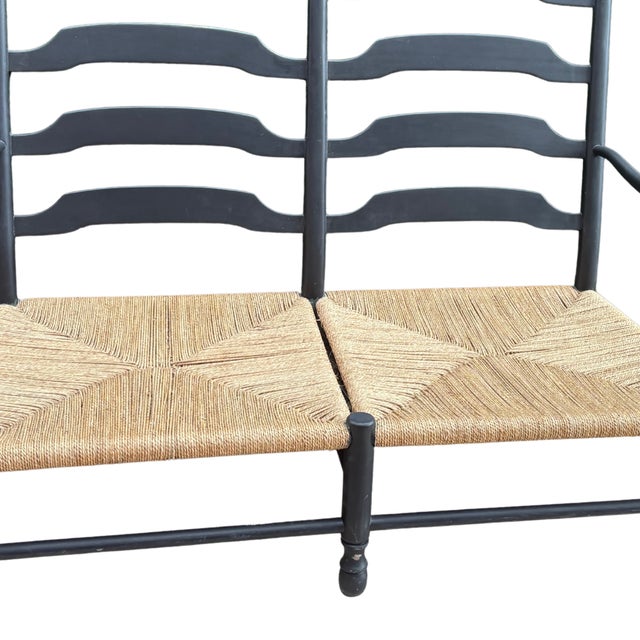 Provençal Ladder-Back Bench with Woven Rush Seats, 1880s For Sale - Image 6 of 7