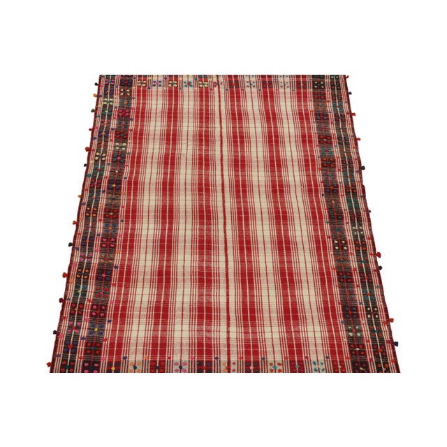 Tribal 1950s Vintage Persian Kilim in Red and White Plaid Geometric Pattern by Rug & Kilim For Sale - Image 3 of 8